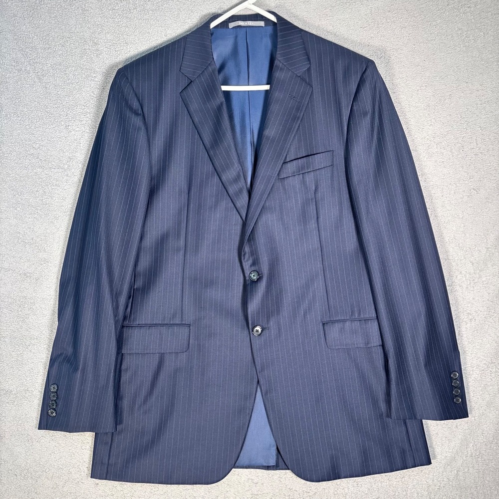Hickey Freeman Legacy 2‎ Pc Suit Mens 42 Long Navy Blue Pinstripe Wool Jacket